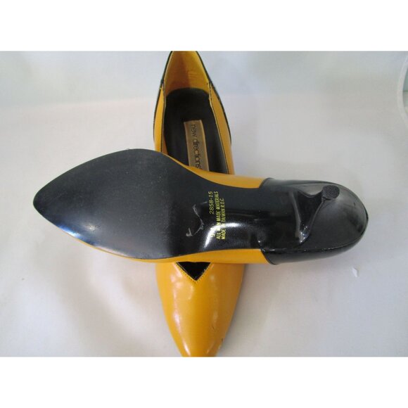 Mustard Black Colorblock 1980's Heels New Directions Show Wear IOB Man Made - Picture 10 of 12